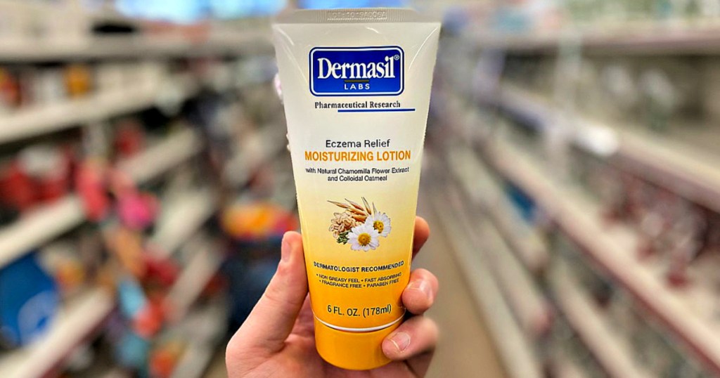 Dermasil Labs Eczema Relief in hand at Dollar Tree