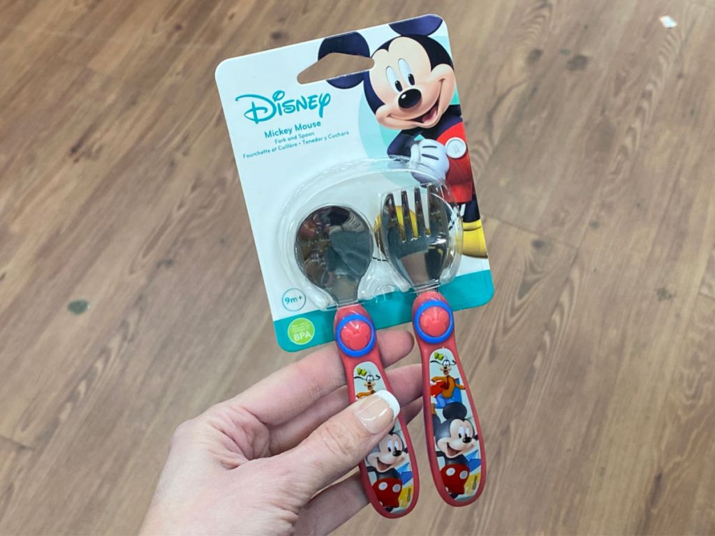 hand holding Disney Minnie Silver Ware Sets