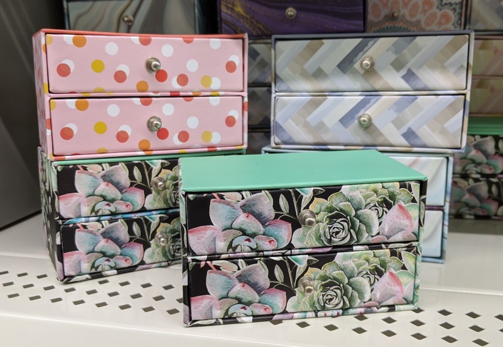 Dollar Tree Trinket Boxes on shelf