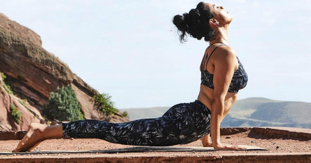 woman doing yoga wearing Gaiam Athletic Wear