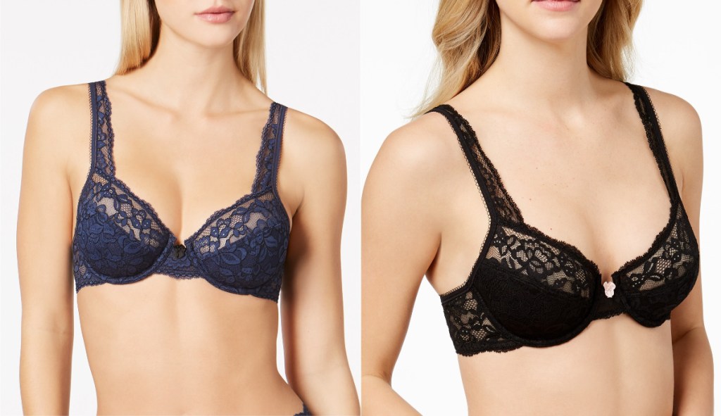 woman wearing blue bra and black lace bra
