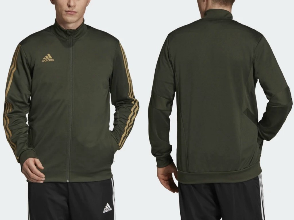 Man wearing adidas jacket - front and back view