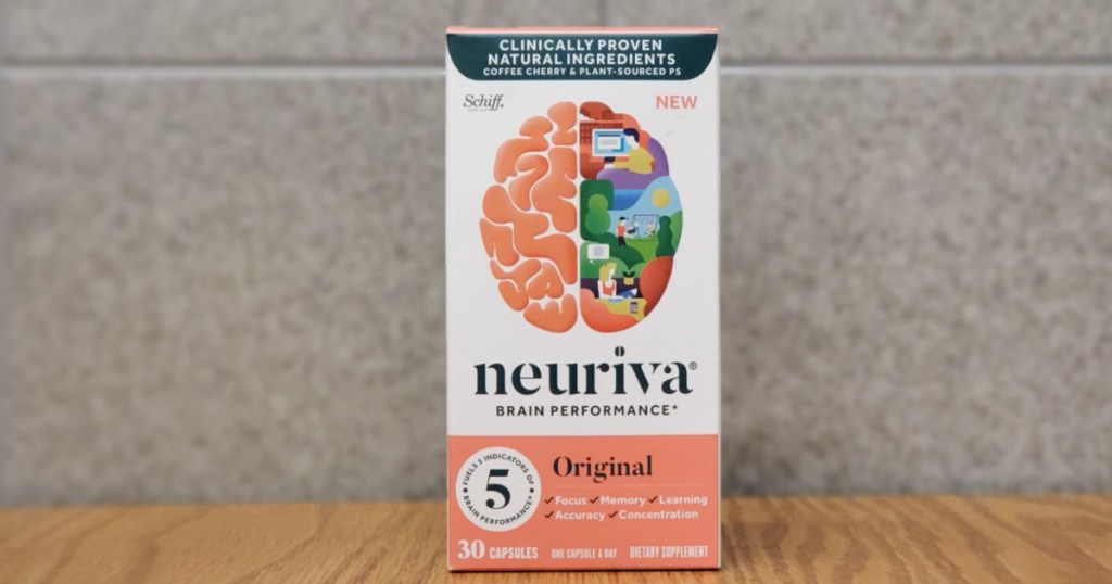 neuriva brain performance capsules on wooden table 