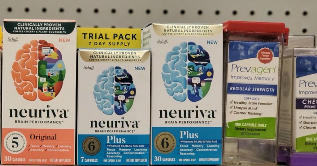 various bottle on Neuriva supplement on a store shelf