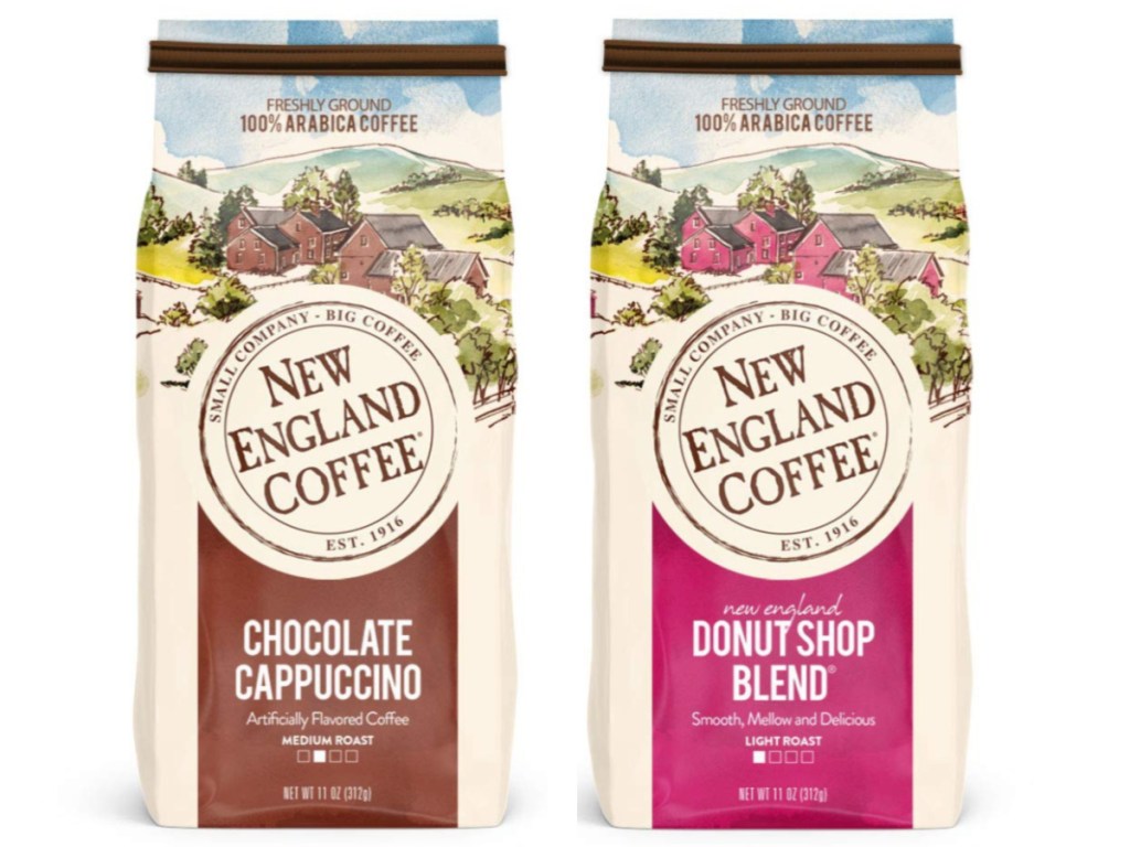 New England Coffee Bags standing next to each other