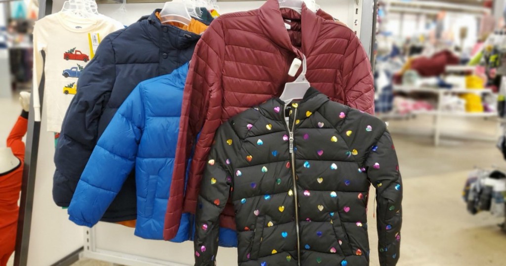 Old Navy brand kids jackets on rack in-store