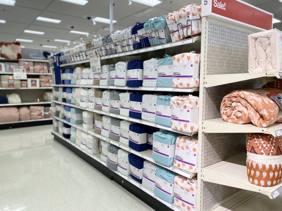 aisle of Room Essentials Sheets at Target