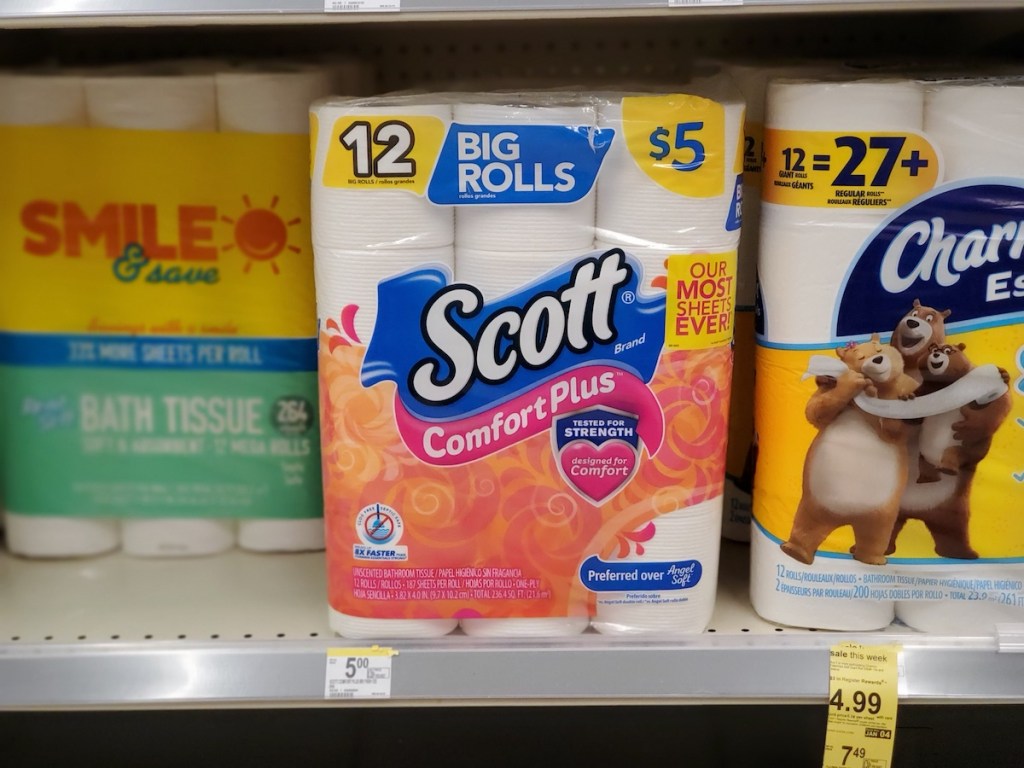 Scott Comfort Plus Toilet Paper on shelf at Walgreens