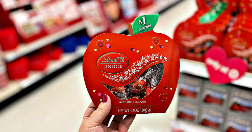 Valentine Lindt LINDOR Teacher Apple Box in hand at store