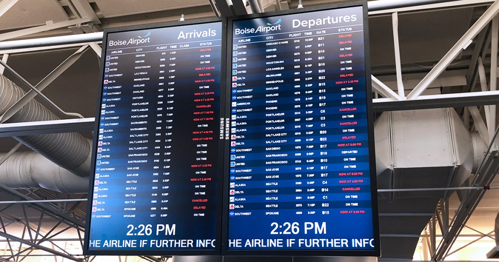 flight departure screen at airport