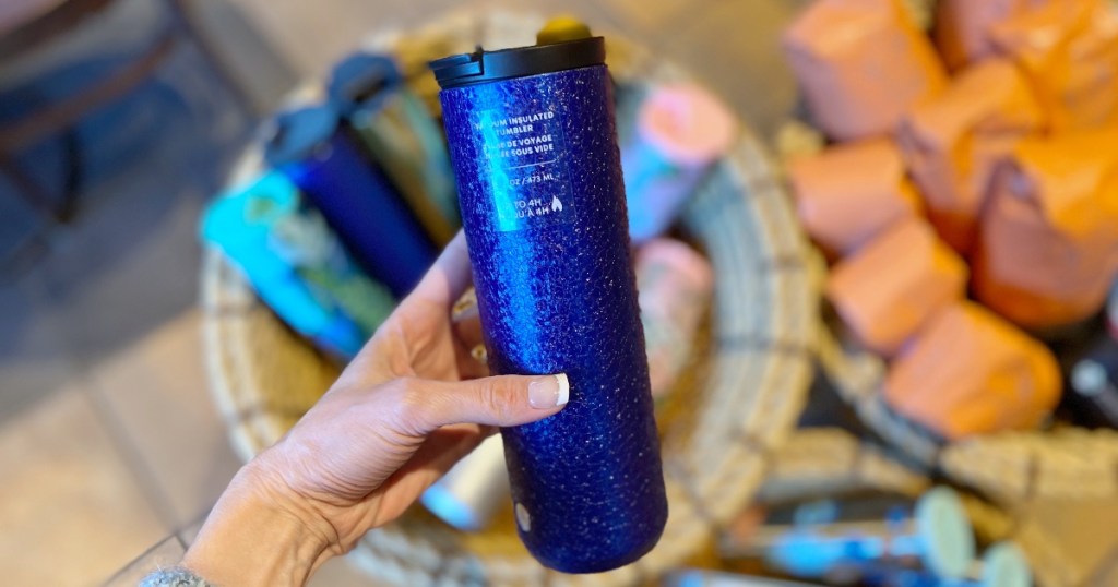 blue insulated tumbler at Starbucks