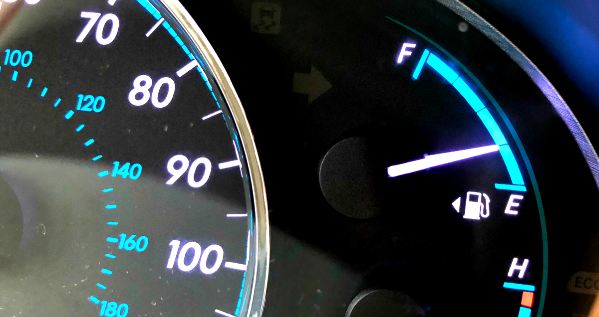 Gas gauge on car dashboard