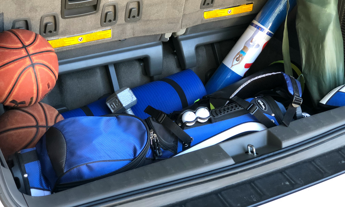 Trunk full of sports equipment