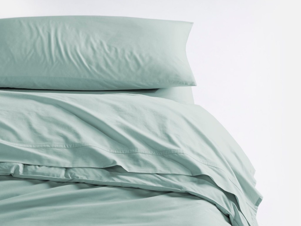 mint sheet set and pillowcase