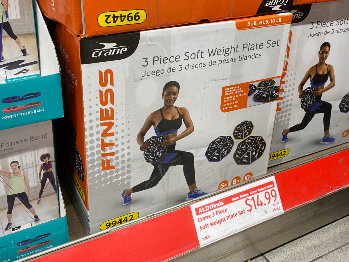 Crane 3-piece soft weight plate set at ALDI