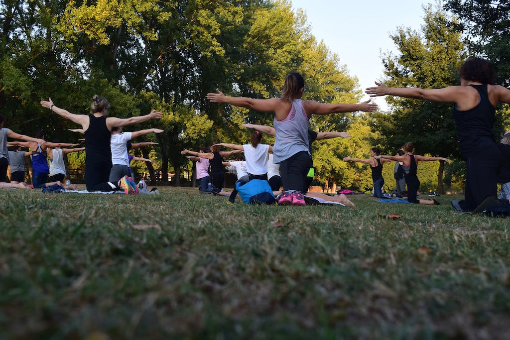 outdoor workout class in park 