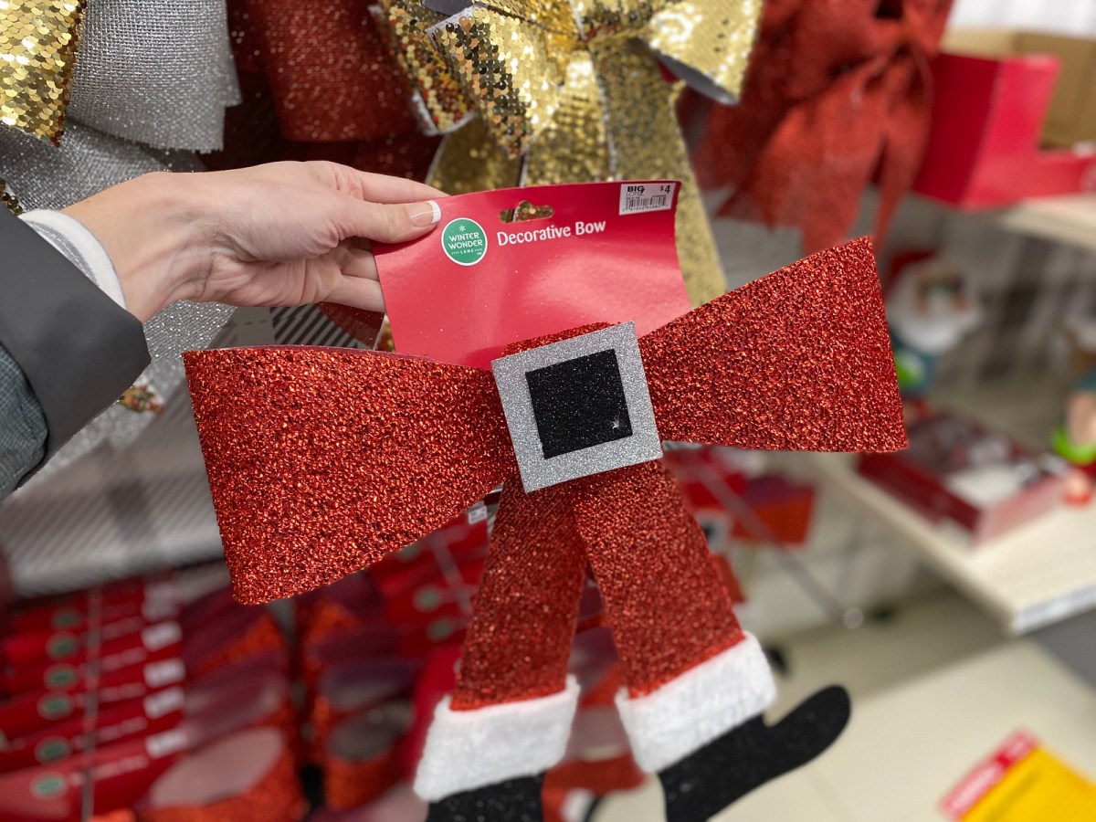 red glitter santa pants bow