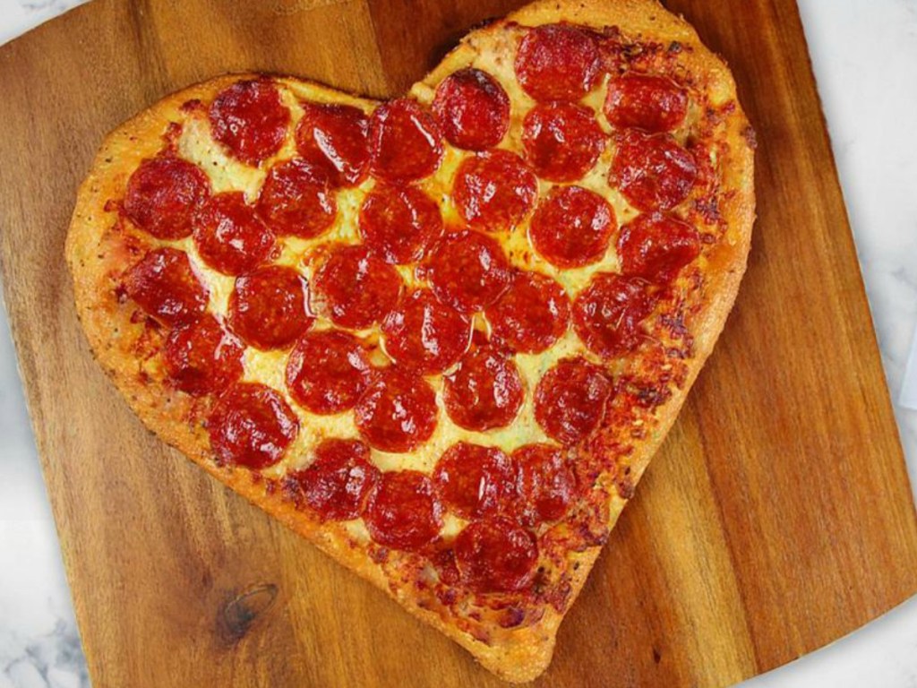 pepperoni pizza in the shape of a heart