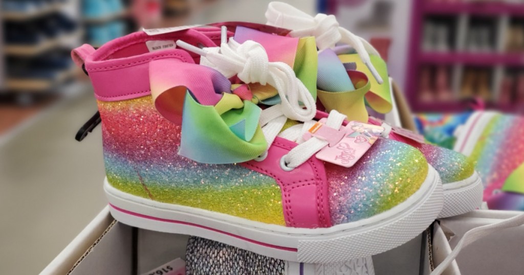 jojo siwa rainbow shoes with a bow and white laces