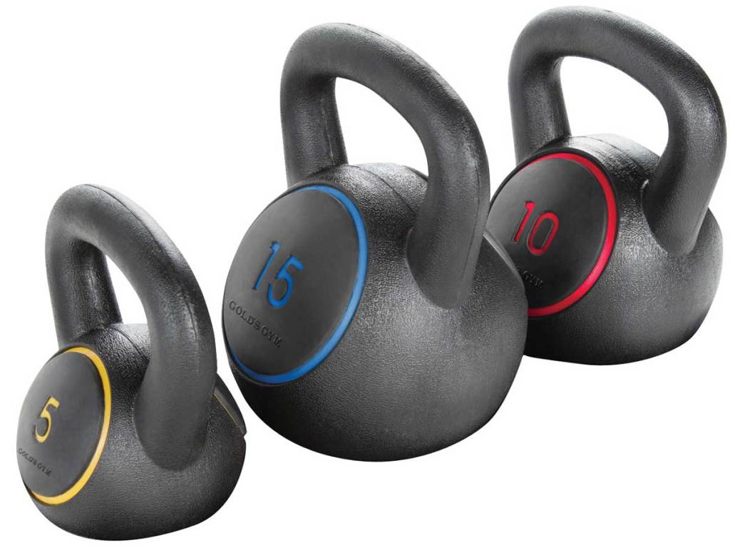 stock image of Gold's Gym Kettlebell Kit 5, 10, 15lbs 