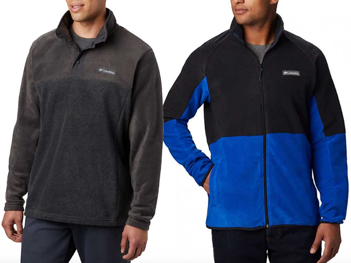 male models wearing Columbia Men's Steens Mountain Half Snap Fleece Pullover and Fleece Jacket