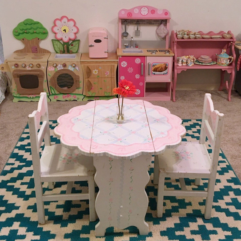 children's dining table set and play kitchen area