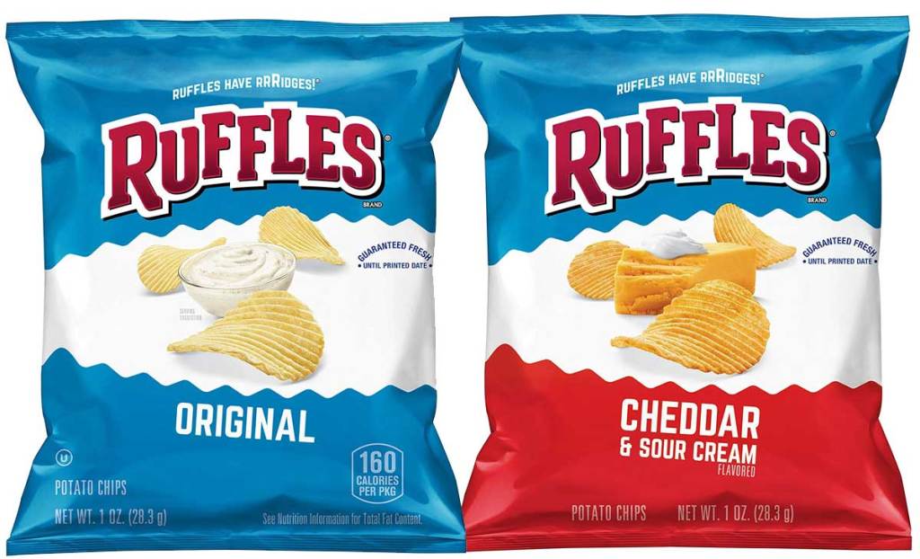 bags of popular potato chips in regular and cheddar & sour cream