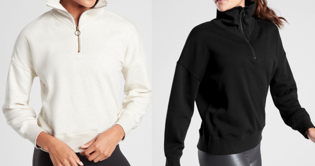 Women wearing Cozy Karma Quarter-Zip Pullover aThleta