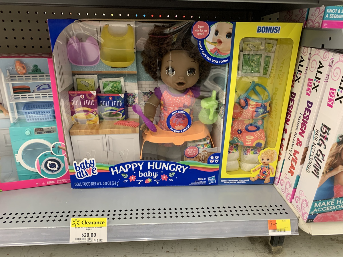 Baby Alive Happy Hungry Baby Black Curly Hair Doll on store shelf