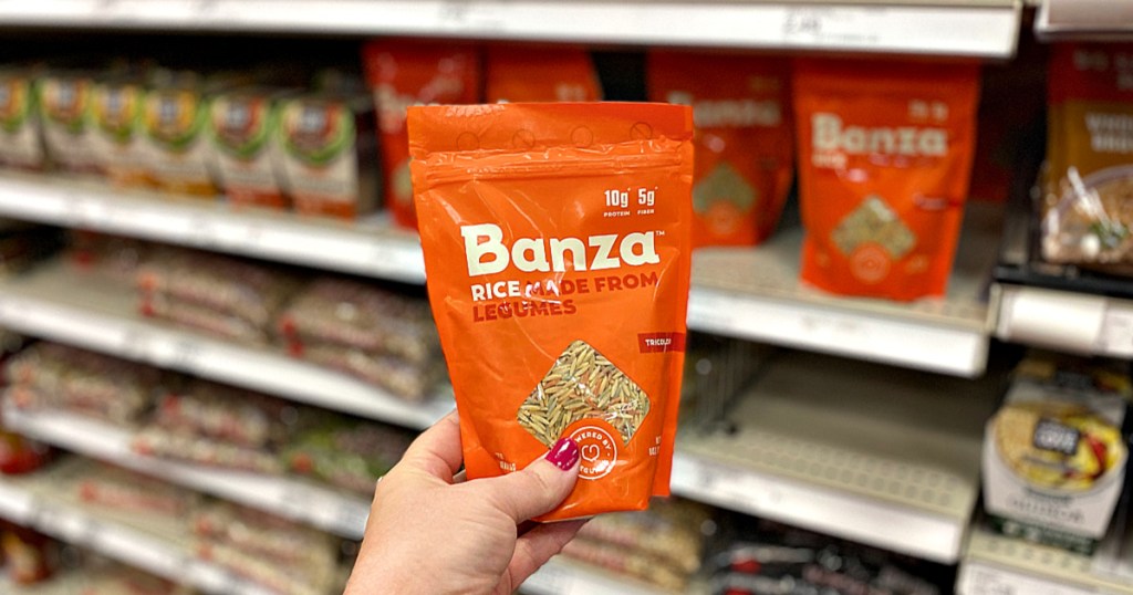 Banza Chickpea Rice in woman's hand in store