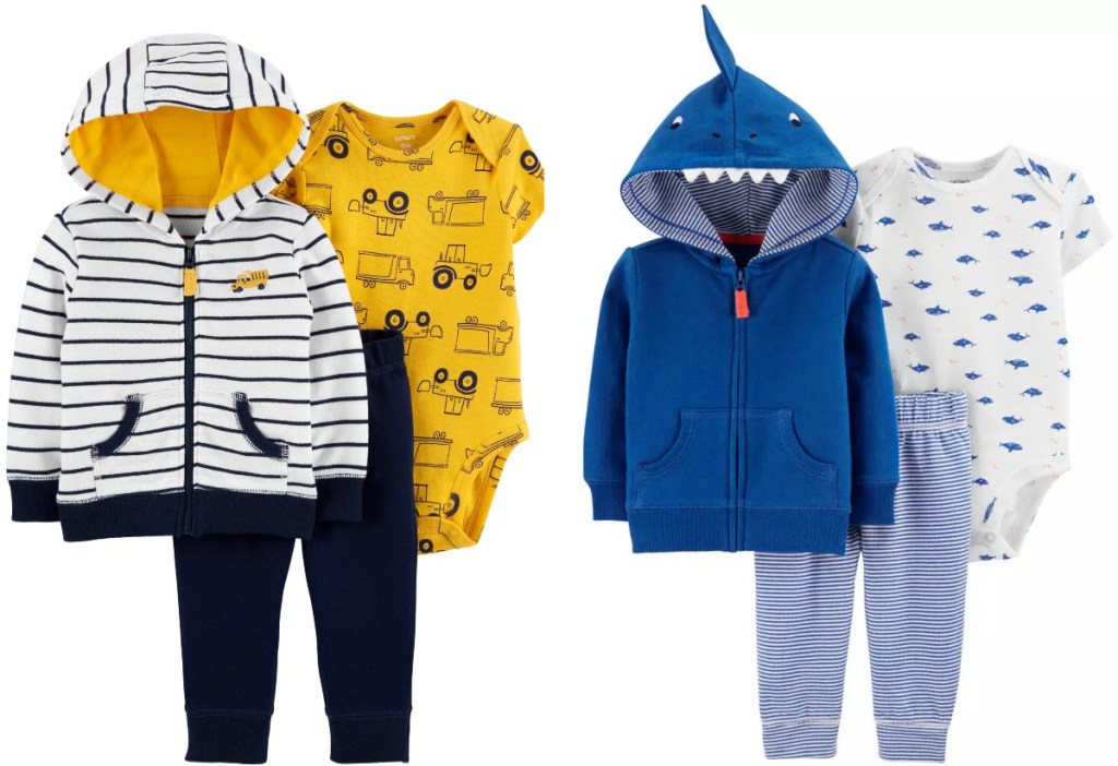 Carter's brand boys outfits in two different styles - trucks and shark