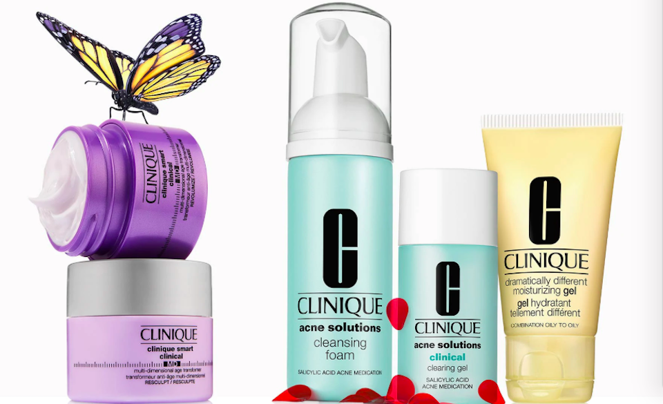 Clinique products with a butterfly sitting on top