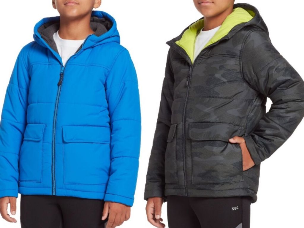 two boys torsos wearing winter jackets