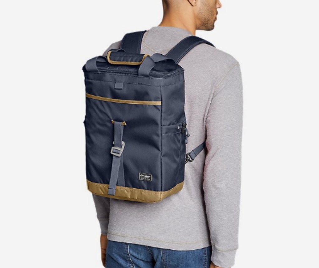 man wearing Eddie Bauer Bygone Backpack Cooler