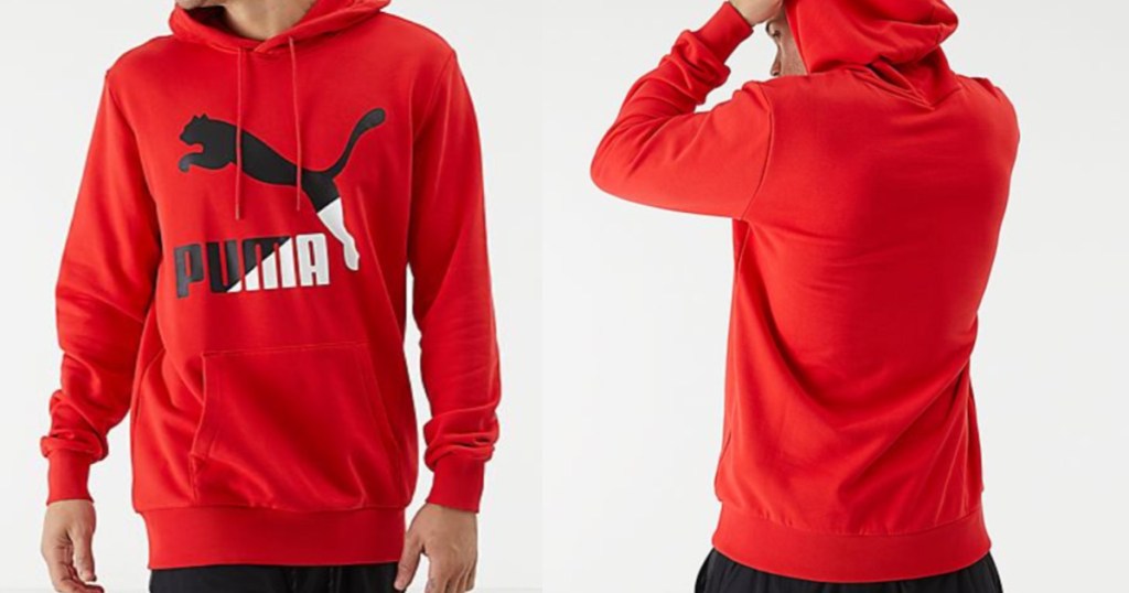 Man wearing red Puma Classics Hoodie