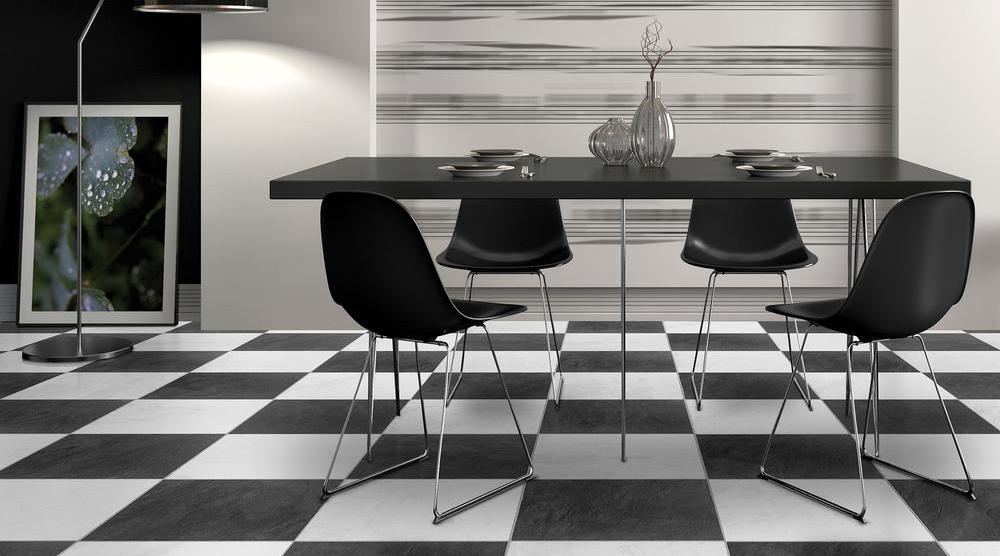 kitchen with chess flooring and table