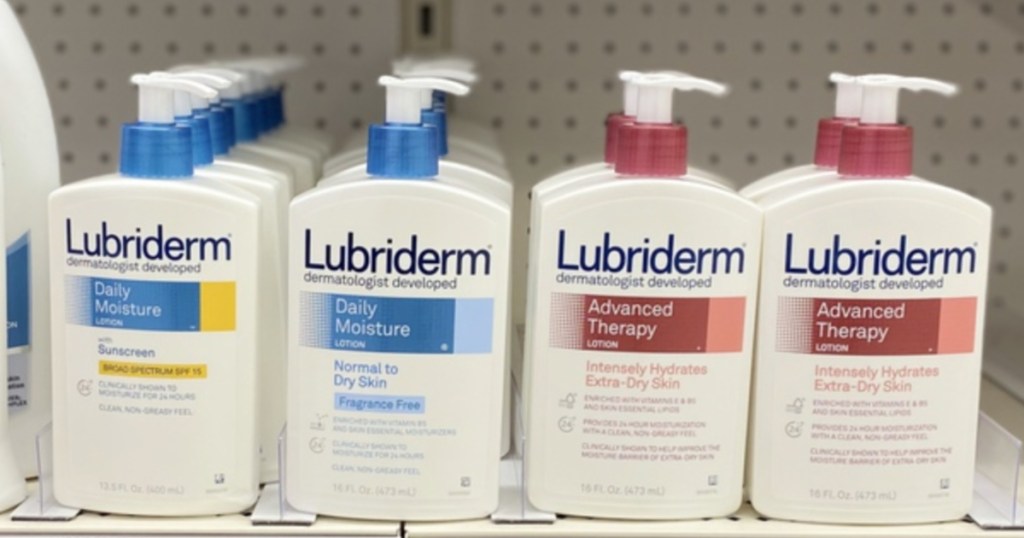 Moisturizer bottles on store shelf