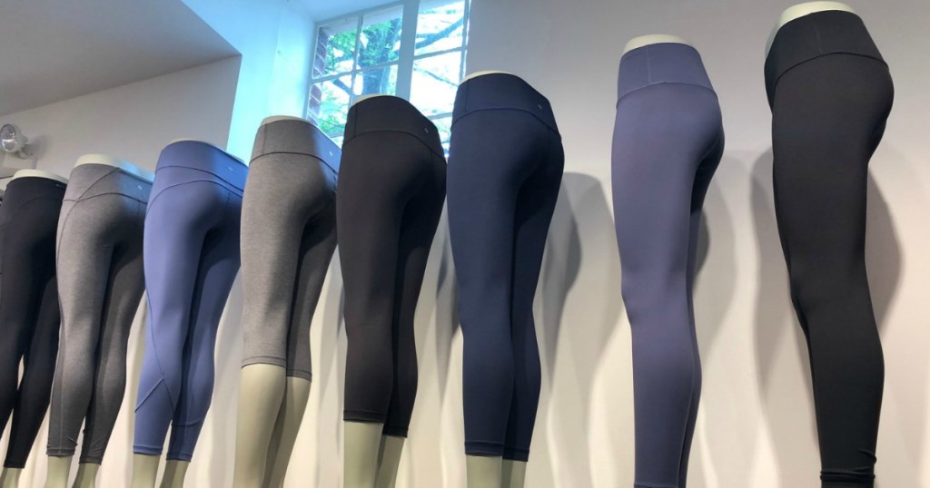 Women's leggings in a variety of colors on display in-store