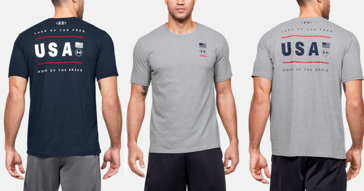 grey and blue mens under armour usa shirt front and back