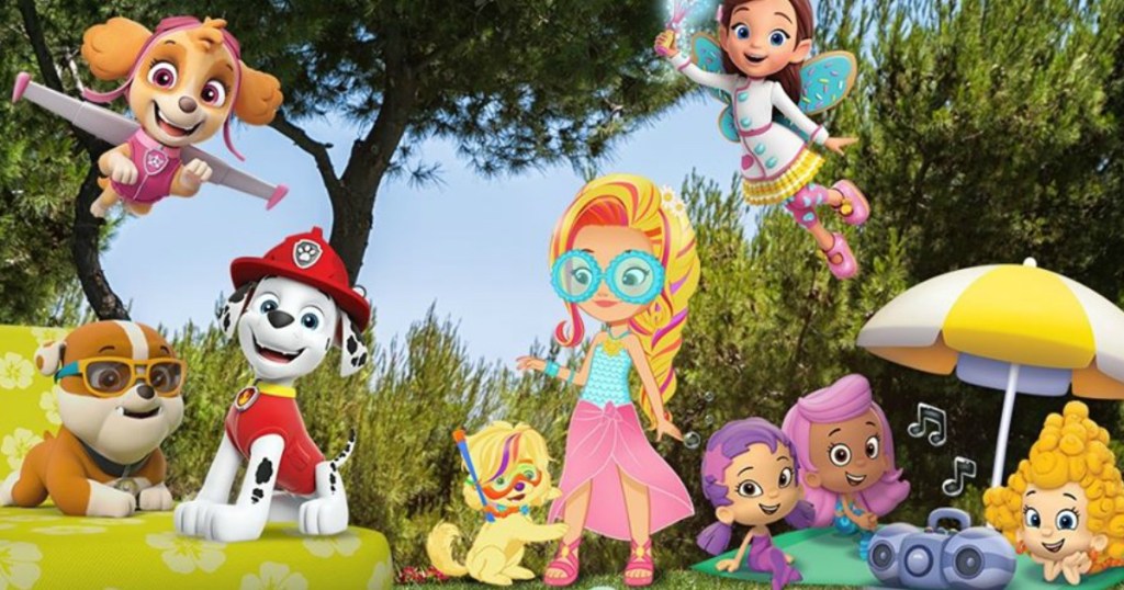 group of Nickelodeon characters by a pool