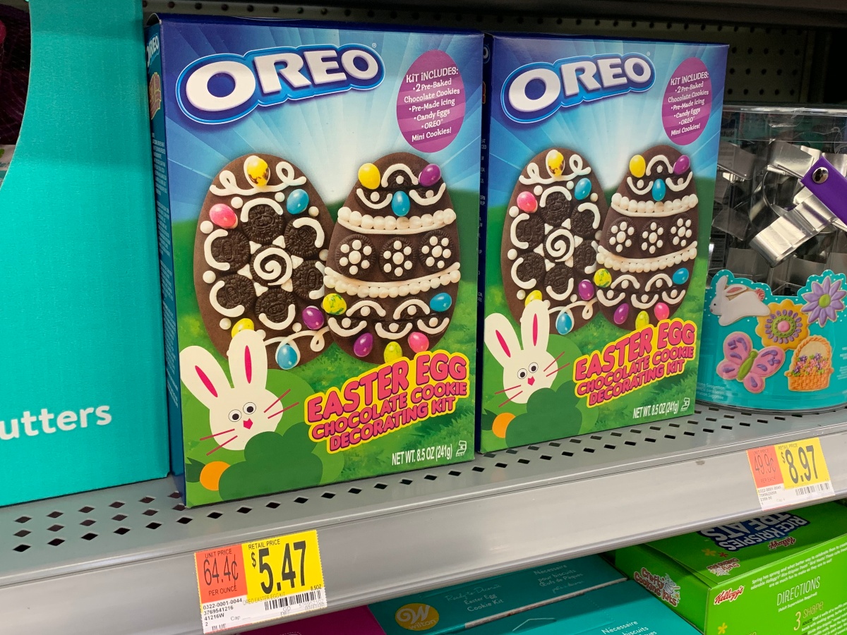 OREO Easter egg decorating kits on shelf at Walmart