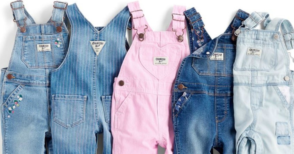 Stack of toddler girls overalls