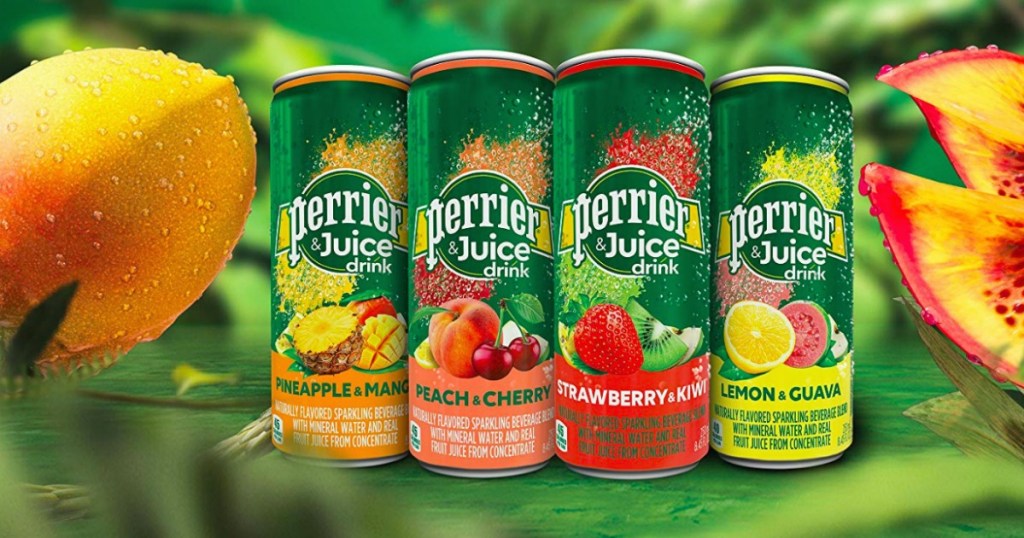 Perrier & Juice Drinks in a row by fruits