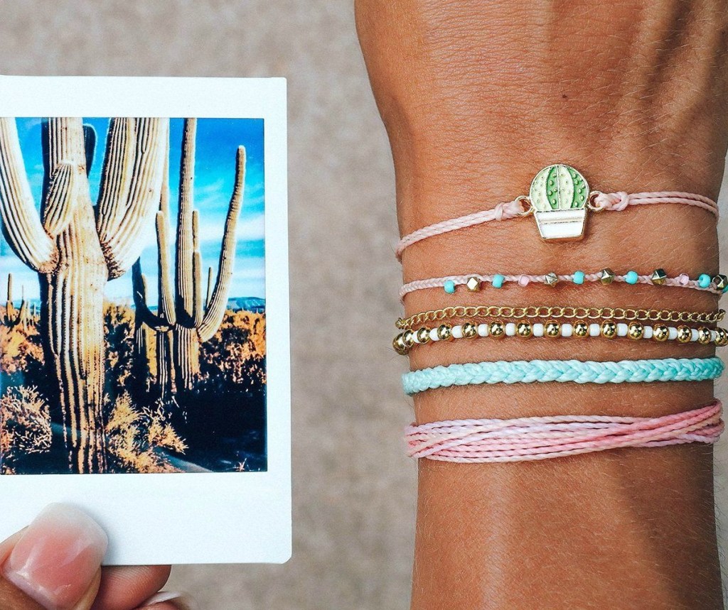 woman wearing Pura Vida succulents bracelets pack