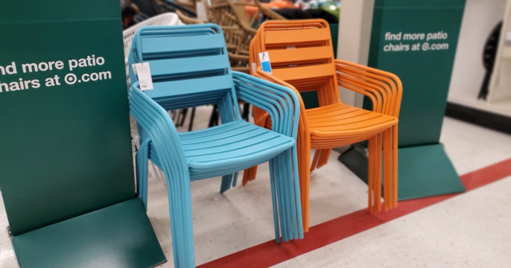 blue and orange stacked Room Essentials Metal Slat Patio Stacking Chair