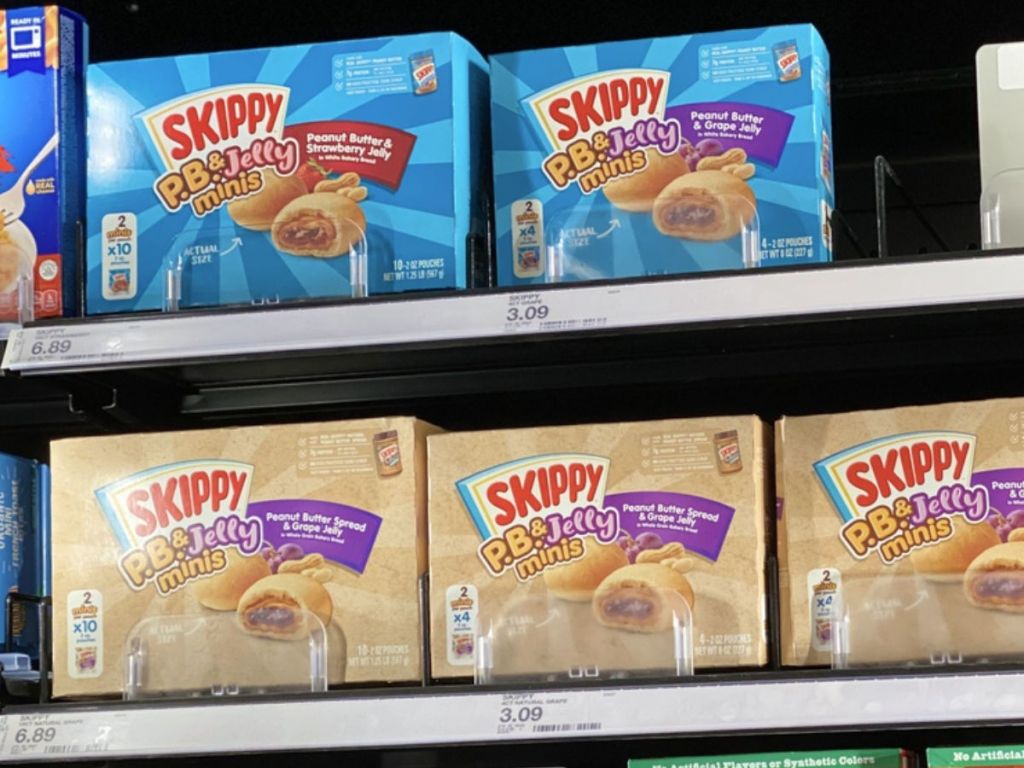 target freezer shelf with Skippy P.B. & J Minis Snacks