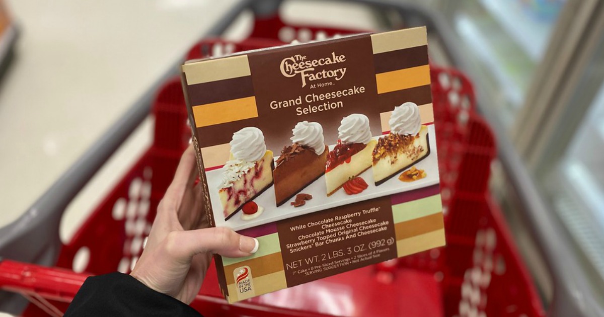 lady holding The Cheesecake Factory Cheesecake at Target
