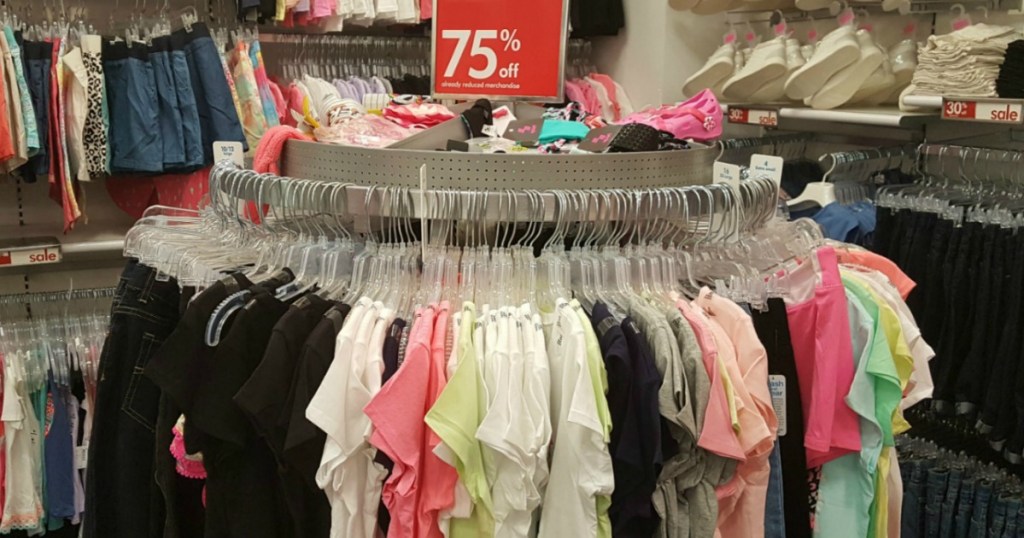 Rack of clearance clothing inside The Children's Place