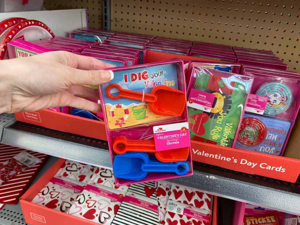 hand holding box of Valentine's Day Party Favors