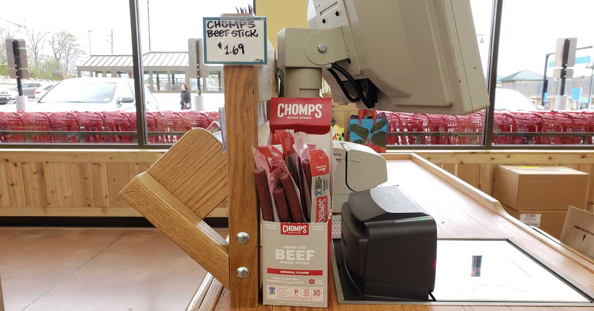 chomps meat sticks by cash register in store